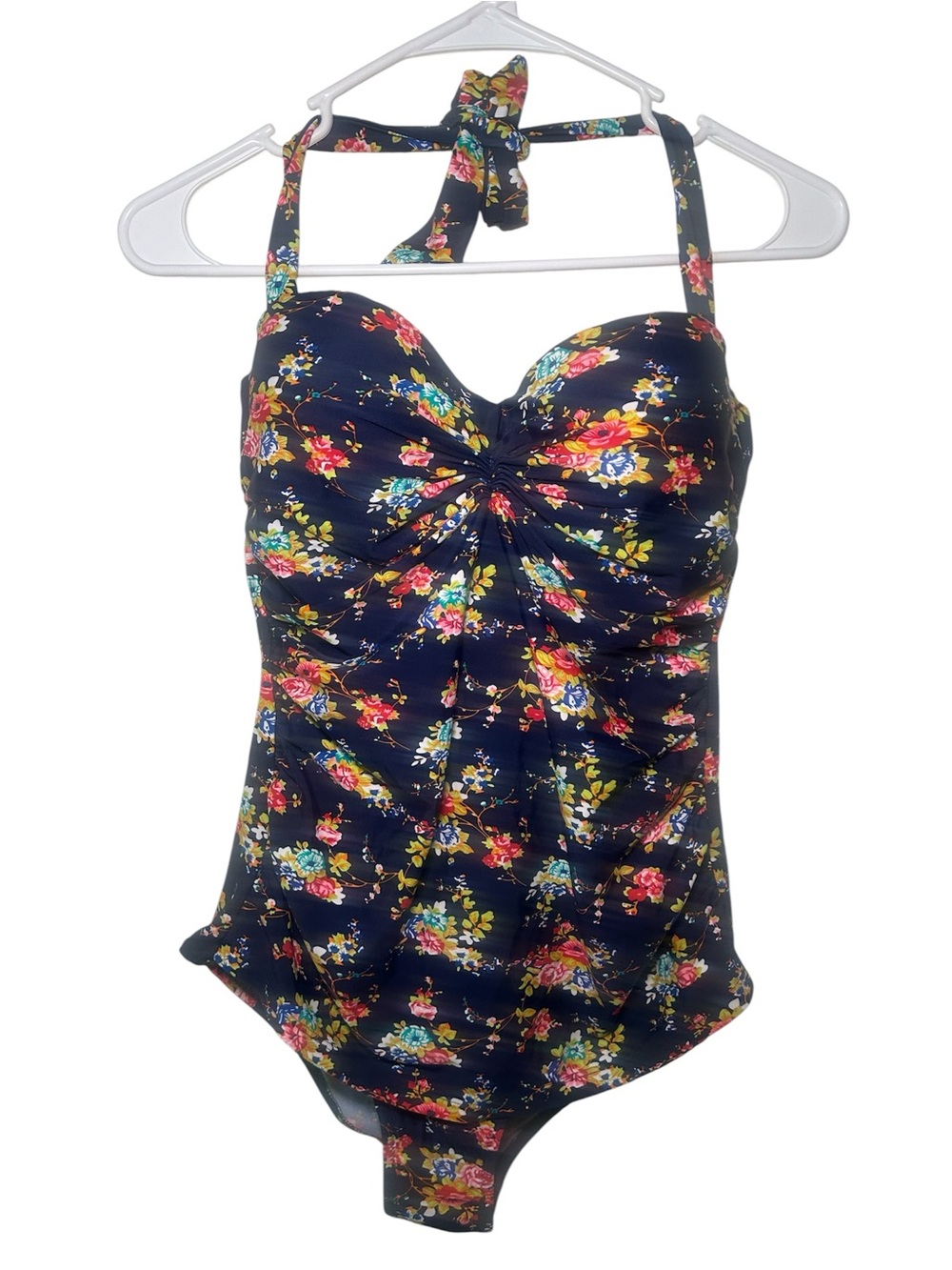 Floral Navy One-Piece Swimsuit Womens XL Beach Resort Lake Camp Swim Pool
